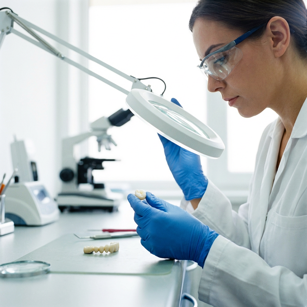Technician inspecting with magnifying lamp