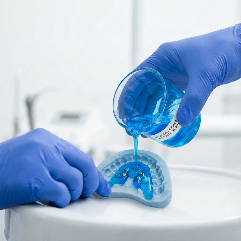 Technician pouring acrylic